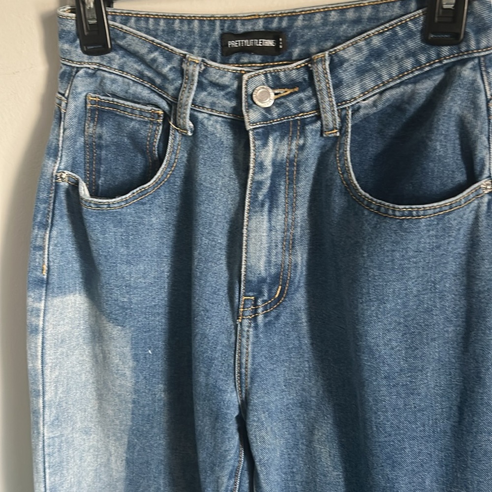 Pretty Little Thing Color Block Wide Leg High Rise Denim Jean - Picture 5 of 7
